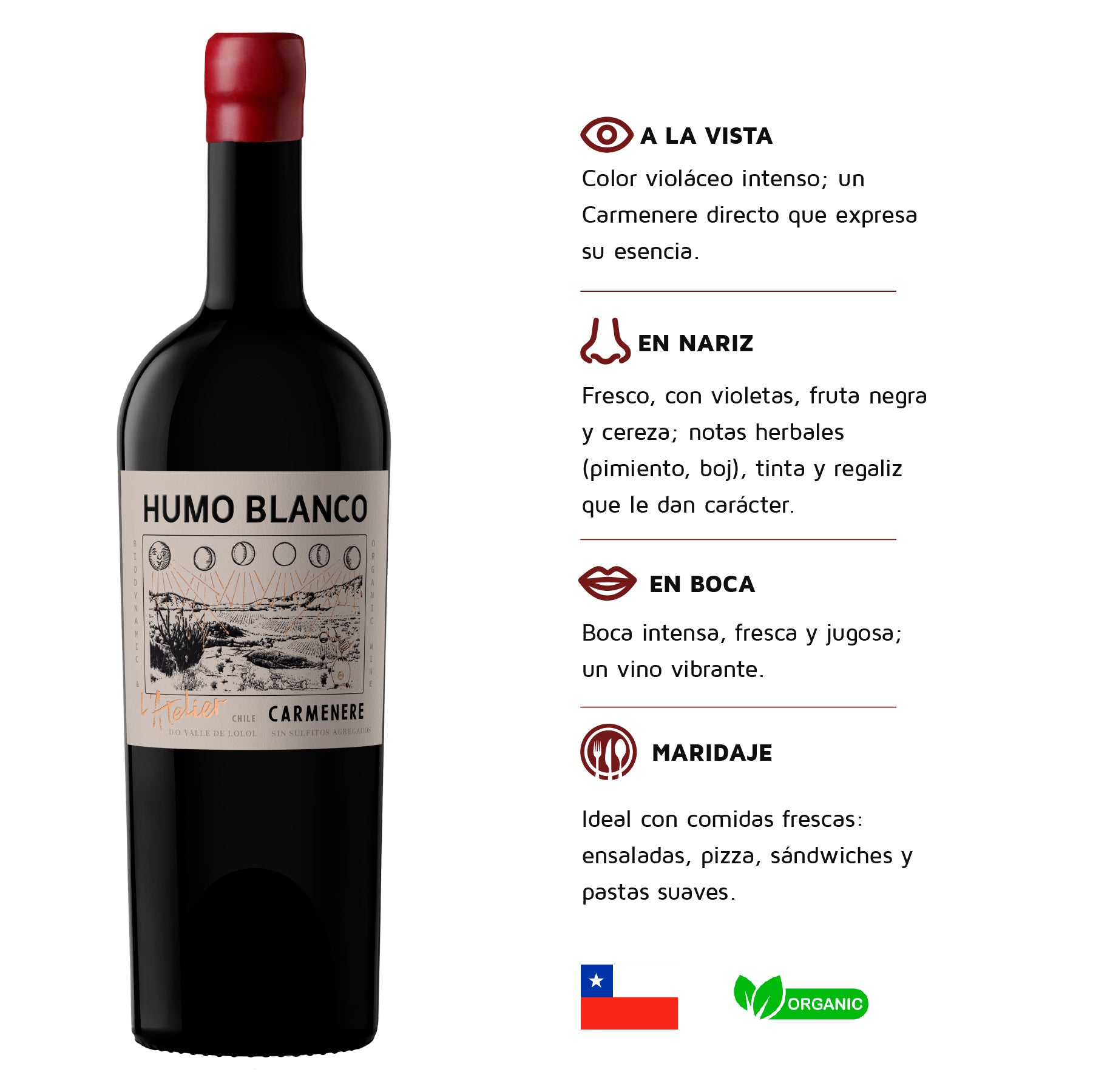 Humo Blanco L'Atelier Carmenere Sin Sulfitos agregados